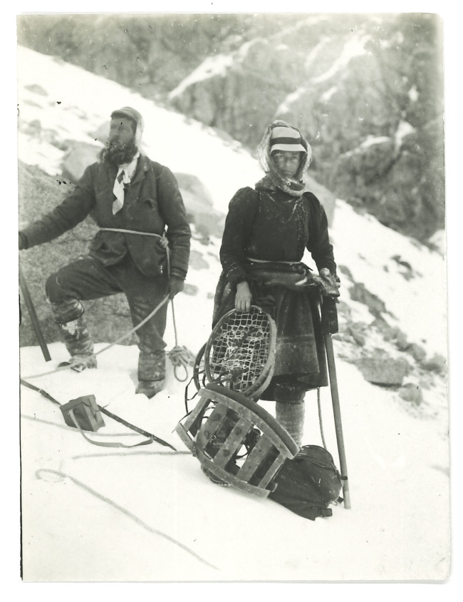 Elizabeth Main with guide Martin Schocher at Piz Morteratsch, 1894—photographer unknown Elizabeth Main with guide Martin Schocher at Piz Morteratsch, 1894